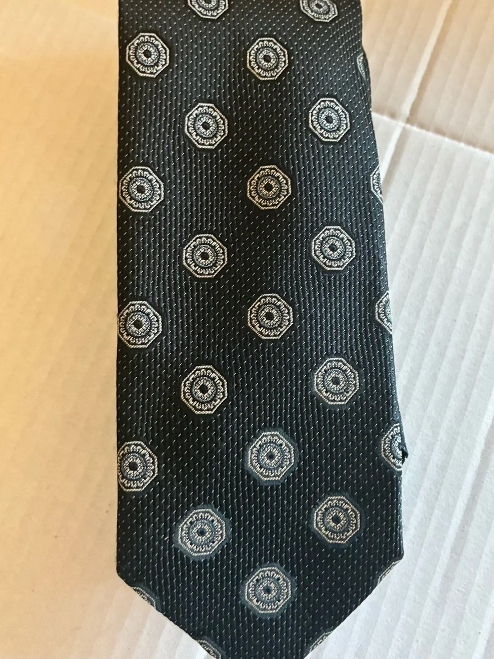David Donahue Purple Geometric Silk Tie Black silver  3” Handmade USA